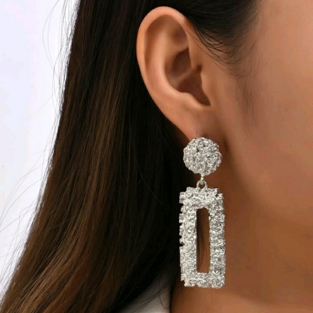 Silver Textured Metal Earrings